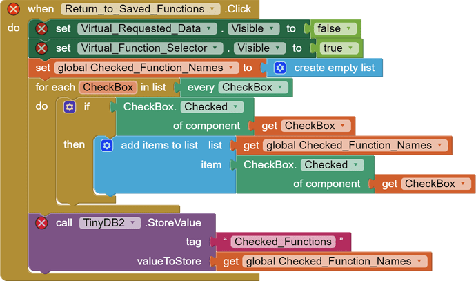 Return to saved functions