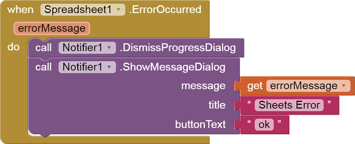 when  Spreadsheet1 .ErrorOccurred   errorMessage   do