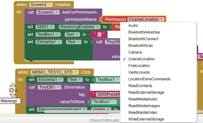 OPZIONI IN AskForPermission