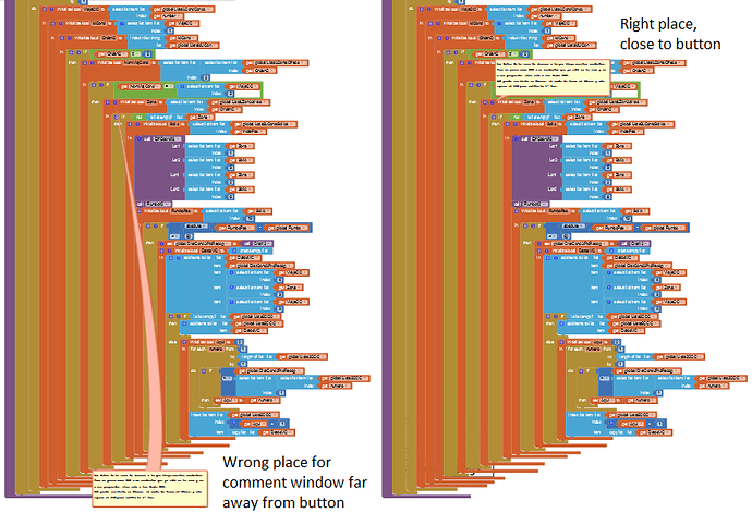 Comments too far away from button