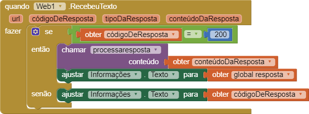 Quando web1 recebeu texto fazer